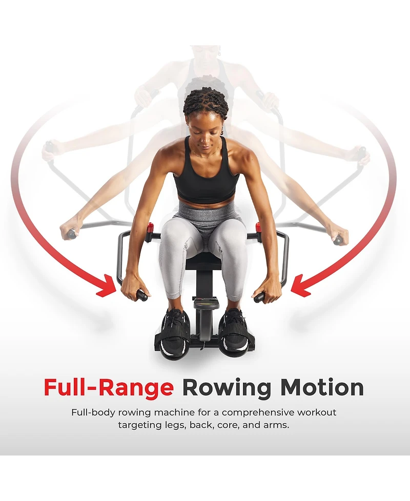Sunny Health & Fitness Compact Full Motion Rowing Machine, Full-Body Workout, Low-Impact, Extra-Long Rail, 350 Lb Weight Capacity and Free SunnyFit Ap