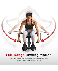 Sunny Health & Fitness Compact Full Motion Rowing Machine, Full-Body Workout, Low-Impact, Extra-Long Rail, 350 Lb Weight Capacity and Free SunnyFit Ap