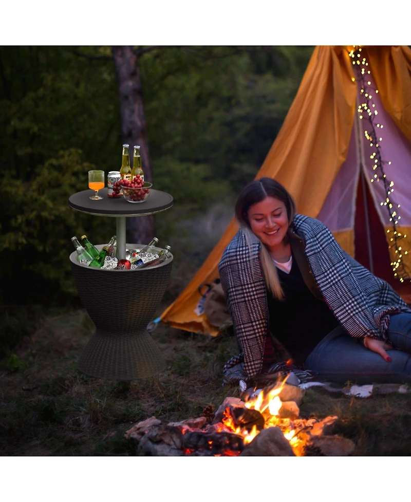 Slickblue 3 1 8 Gallon Patio Rattan Cooler Bar Table with Adjust Ice Bucket