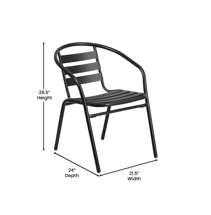 Merrick Lane Laney 5 Piece Outdoor Dining Set With Tempered Glass Patio Table, 4 Stackable Metal Slat Chairs