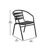 Merrick Lane Laney 5 Piece Outdoor Dining Set With Tempered Glass Patio Table, 4 Stackable Metal Slat Chairs