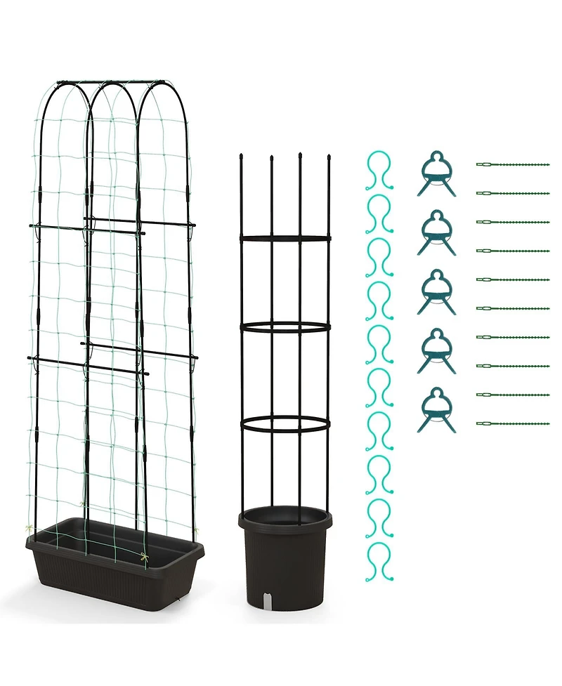 Slickblue 2 Pack Garden Planters with Trellis Cucumber Trellis Tomato Cage-Black