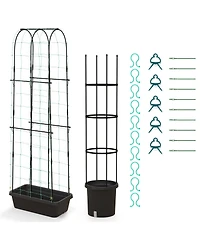 Slickblue 2 Pack Garden Planters with Trellis Cucumber Trellis Tomato Cage-Black