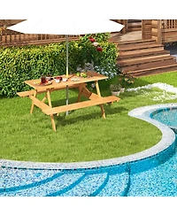 Slickblue 6 Person Picnic Table Set Patio Rectangle with 2 Built-in Benches and Umbrella Hole