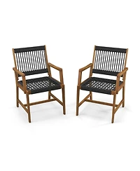 Slickblue Set of 2 Patio Acacia Wood Dining Chairs with Armrests for Lawn Yard