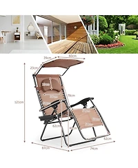 Slickblue Folding Recliner Lounge Chair with Shade Canopy Cup Holder