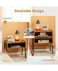 Sugift 2 Pieces Stackable Night Stand Bedside End Table Set