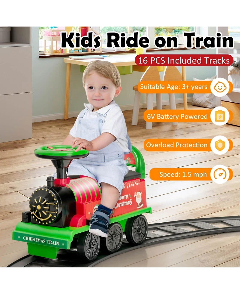 Slickblue 6V Electric Kids Ride On Car Toy Train with 16 Pieces Tracks