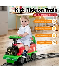 Slickblue 6V Electric Kids Ride On Car Toy Train with 16 Pieces Tracks