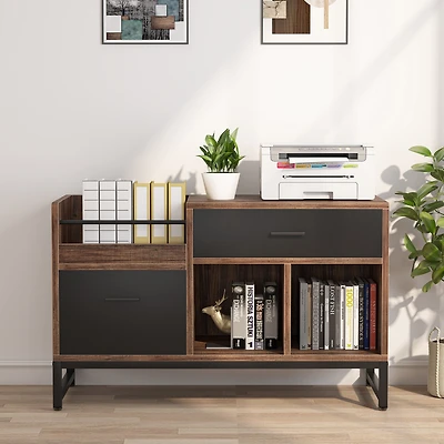 Tribesigns Rustic Brown 39 inch File Cabinet with 2 Drawers, Lateral Filing Cabinets, Printer Stand with Open Storage Shelves and Letter Size/A4 Size
