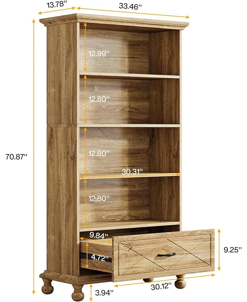 Tribesigns 6-Shelf Bookcase Set of 2, 71 Inch Tall Floor Standing Bookshelf with Drawer and Solid Wood Legs, 6-Tier Large Open Display Storage Book Sh