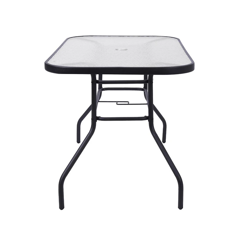 Emma+Oliver Tala Patio Table With Tempered Glass Top Umbrella Hole And Steel Frame