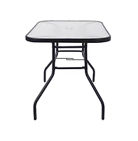Emma+Oliver Tala Patio Table With Tempered Glass Top Umbrella Hole And Steel Frame