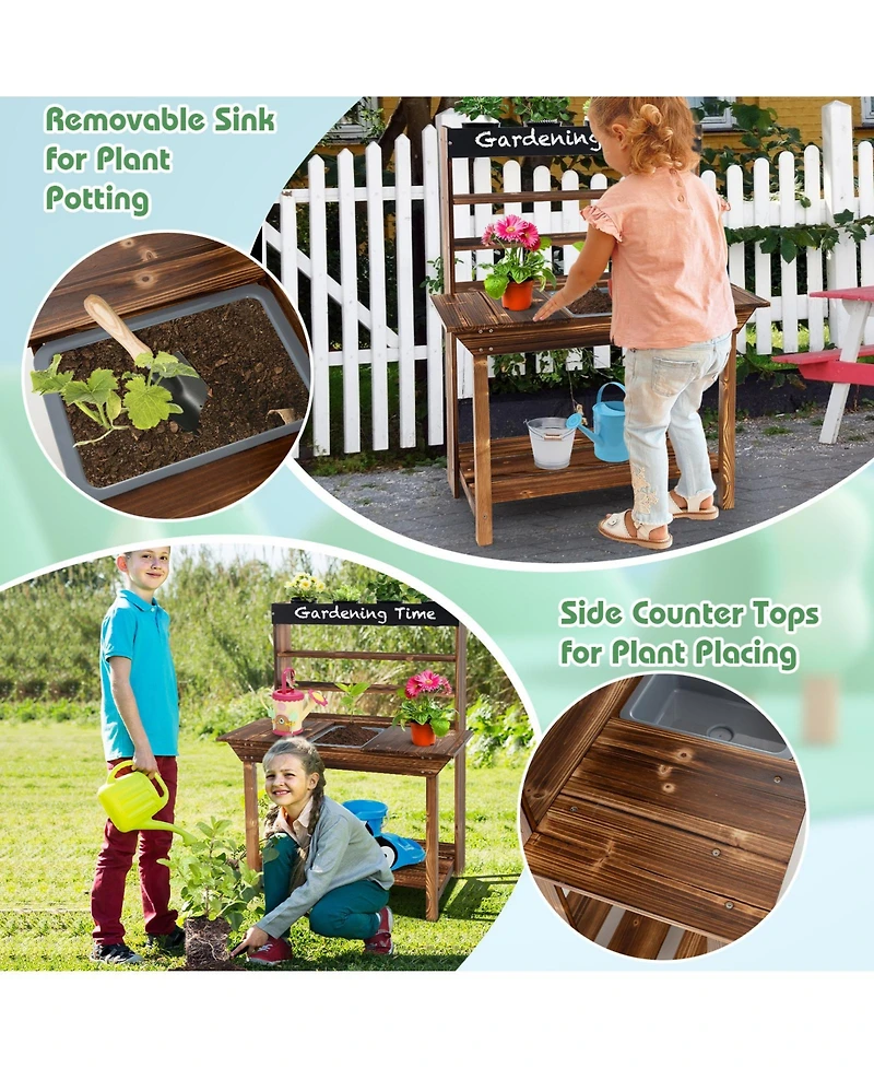 Slickblue Wooden Potting Bench Table Outdoor Mud Kitchen with Solid Fir Wood Frame