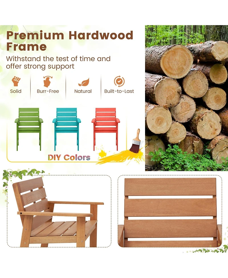 Slickblue 2 Piece Patio Hardwood Chair with Slatted Seat and Inclined Backrest