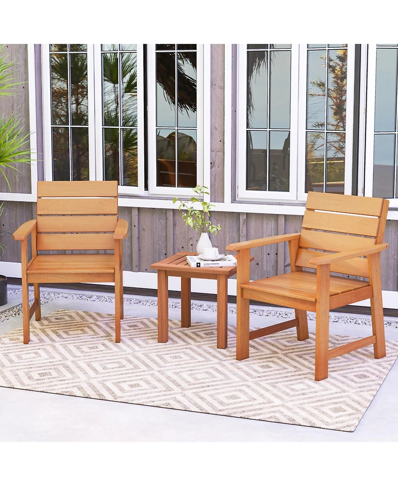 Slickblue 2 Piece Patio Hardwood Chair with Slatted Seat and Inclined Backrest
