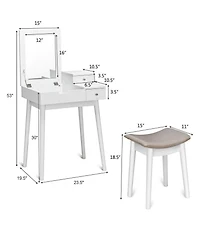 Sugift Vanity Dressing Table Set Flip Mirror Desk Furniture Stool