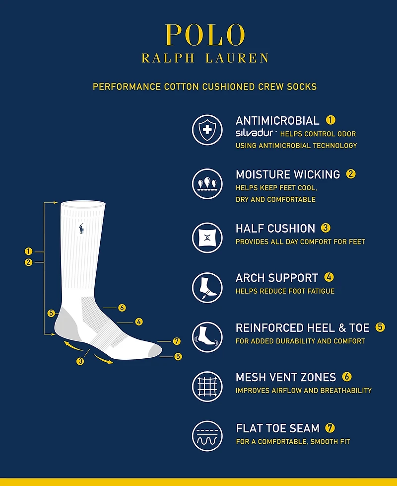 Polo Ralph Lauren Men's 6-Pk. Athletic Club 1967 Crew Socks