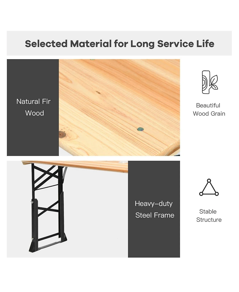 Slickblue 66.5 Inch Outdoor Wood Folding Picnic Table with Adjustable Heights