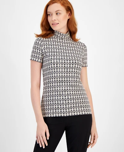 Anne Klein Short-Sleeve Mock-Neck Top
