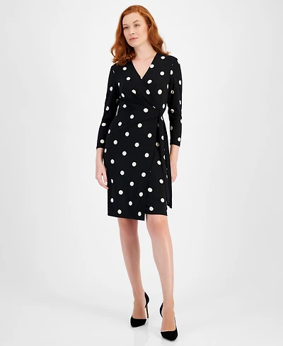 Anne Klein Women's Printed 3/4-Sleeve Wrap Dress