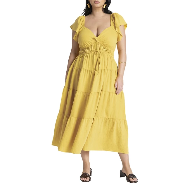 eloquii plus size formal dresses Women's Dramatic One-Shoulder Ruffle Gown stretch knit Size 28 Eloquii Elegant Plus