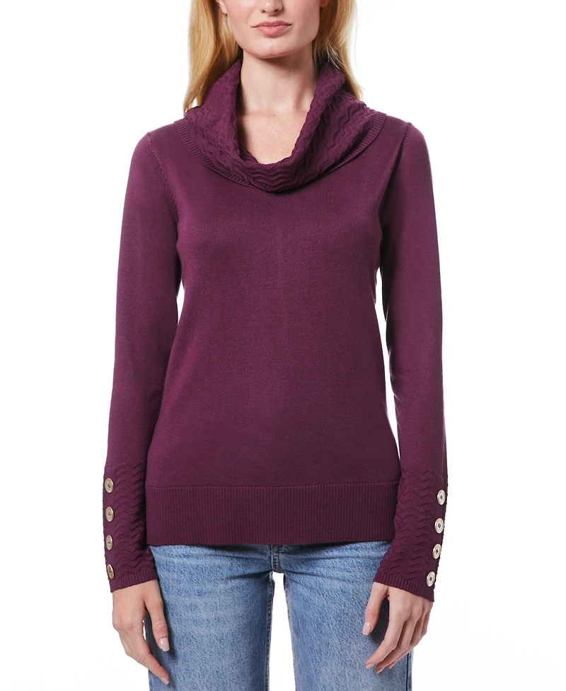 Melissa Paige Women's Petite Chevron-Trimmed Cowl-Neck Sweater