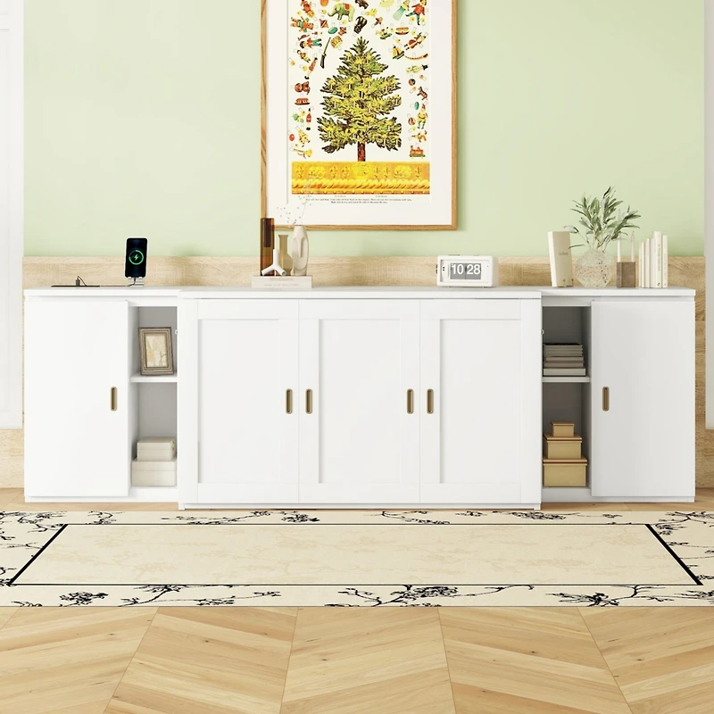 Streamdale Full Size Murphy Bed with Shelves, Cabinets and Usb Ports, White
