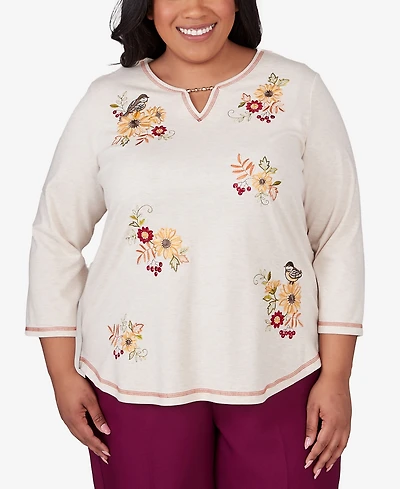 Alfred Dunner Plus Size Classic Sunflowers And Birds Top