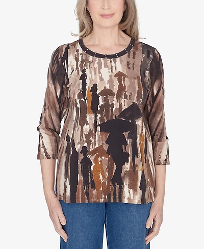 Alfred Dunner Classic Conversational Crew Neck Top