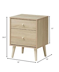 Inolait 2-Drawer Nightstand Beside End Side Table with Rubber Legs