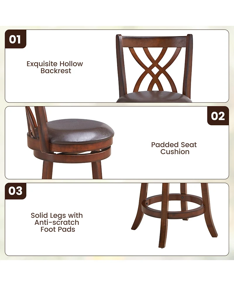 360° Swivel Counter Height Chairs with Pu Leather Cushioned Seat and Footrests