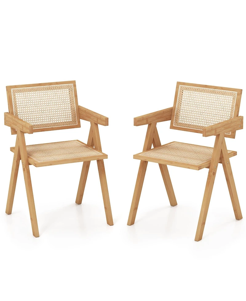 Slickblue Set of 2 Rattan Accent Chairs with Natural Bamboo Frame-Natural