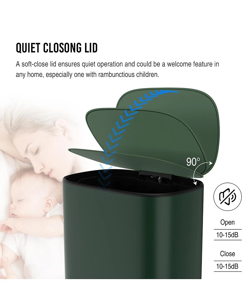 Streamdale Furniture Green Stainless Steel Kitchen Trash Can - 13 Gallon Capacity