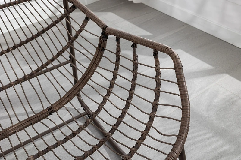 Simplie Fun Beige Outdoor Rattan Rocking Chair with Padded Cushion