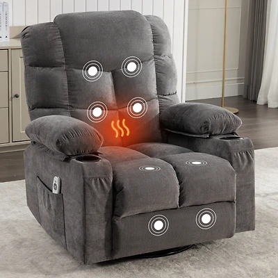 Streamdale Oversized Rocking Recliner with Massage, Heat & Usb