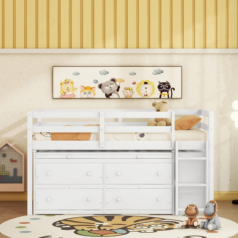 Streamdale Loft Bed with Retractable Desk and Drawers