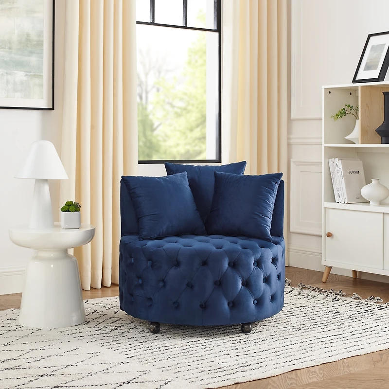 Streamdale Plush Velvet Swivel Accent Chair with Tufted Cushion and Caster Wheels