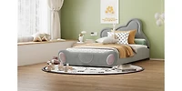 Streamdale Beige Velvet Twin Platform Bed with Bear Headboard and Pocket