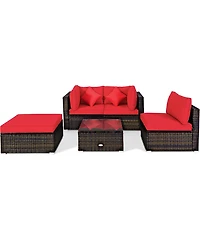Costway 5PCS Outdoor Patio Rattan Furniture Set Sectional Conversation