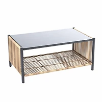 Streamdale Outdoor Pe Brown Wicker 2seats Sofa with Grey Cushion and Table Set