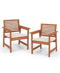 Slickblue Set of 2 Patio Solid Wood Dining Chairs with Cushions and Slatted Seat