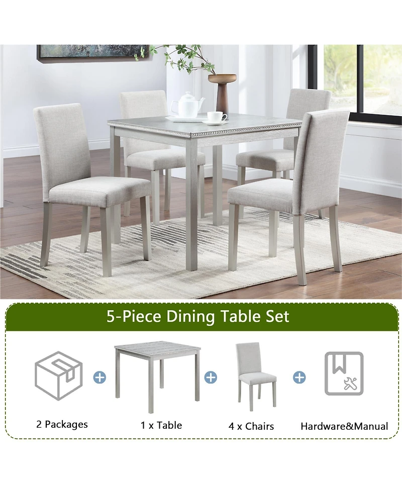 Streamdale 5-Piece Crystal Dining Set with Upholstered Chairs