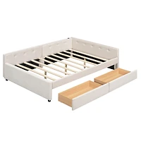 Simplie Fun Full Size Upholstered Platform Bed with Usb and 2 Drawers, Beige