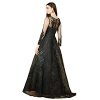 Lara Women's High Neck Sheer Long Sleeve Embellished Gown