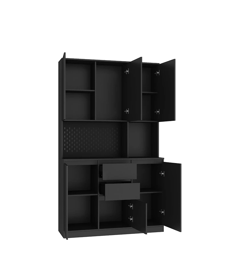 Streamdale 74" Modern Freestanding Kitchen Buffet with Hutch and Charging Ports
