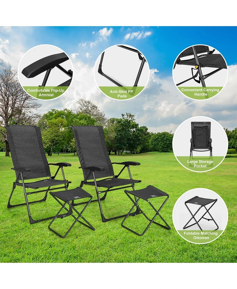 Slickblue 4 Pieces Patio Adjustable Back Folding Dining Chair Ottoman Set