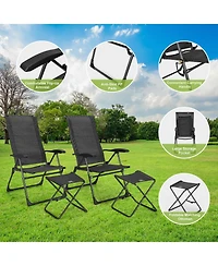 Slickblue 4 Pieces Patio Adjustable Back Folding Dining Chair Ottoman Set