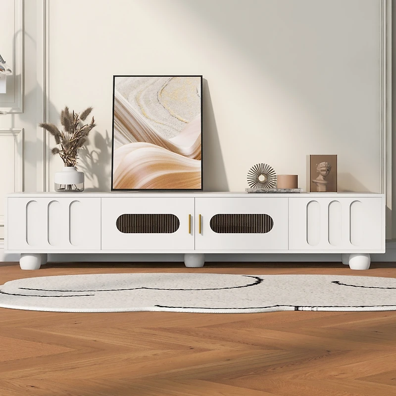 Streamdale Contemporary Sleek Tv Stand with Glass-Front Cabinet and Drawers