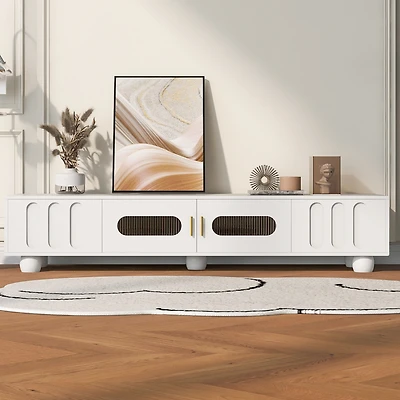 Streamdale Contemporary Sleek Tv Stand with Glass-Front Cabinet and Drawers